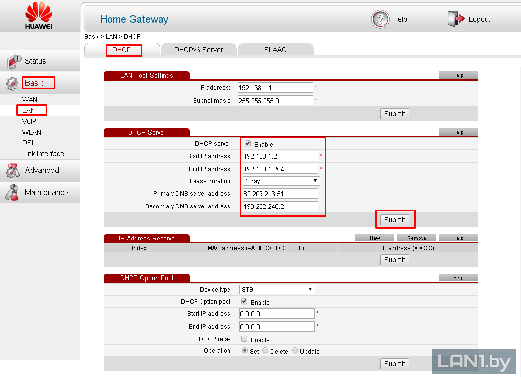Huawei hg552f-11. DHCP параметры. DHCP диспетчер серверов. Настройка DHCP.